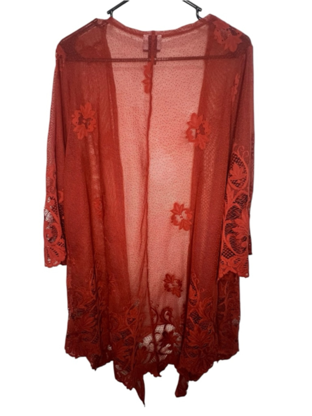 Daytrip Burnt Orange Boho Lace Duster Kimono Cardigan - Picture 5 of 8